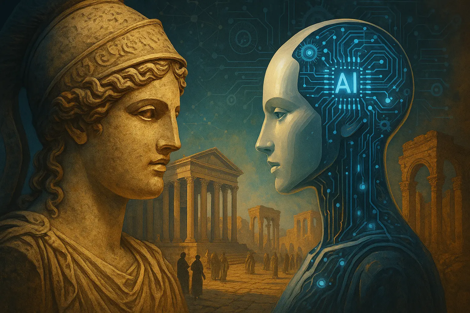 Ilustración de IA y mundo antiguo